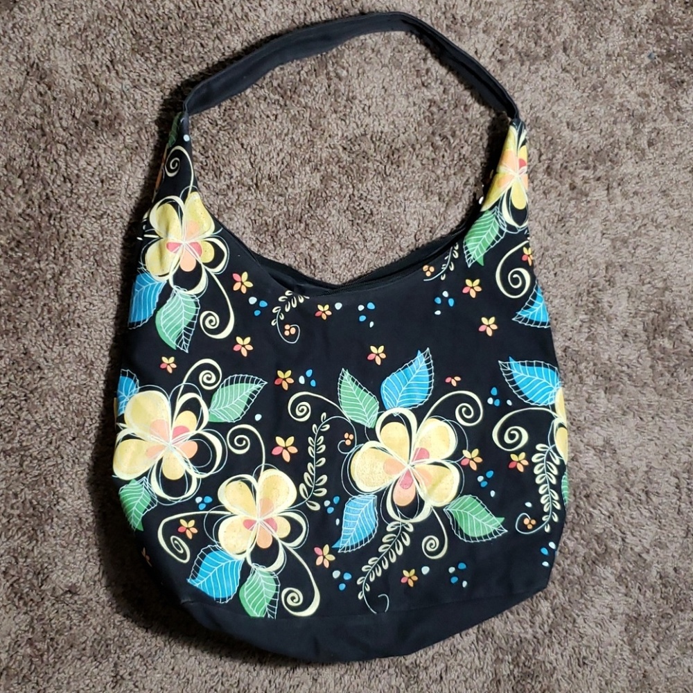 Black Yellow Flowered Multi Colored Shoulder Sac - image 2